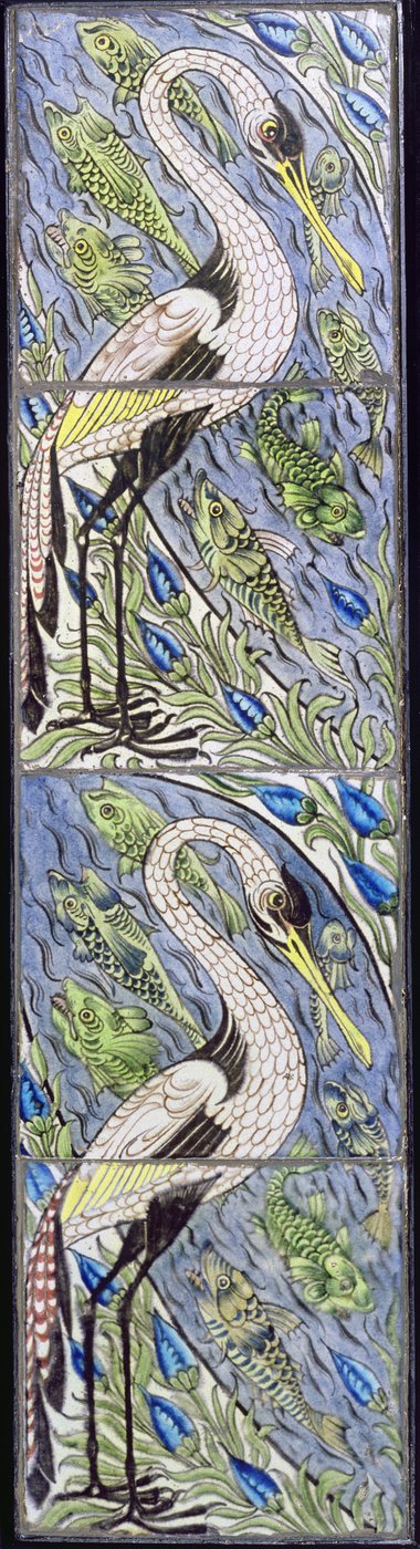 Quattro piastrelle raffiguranti uccelli pescatori da William de Morgan