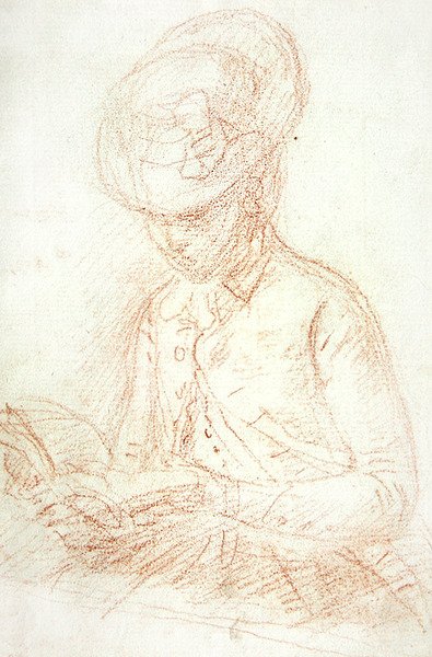 Donna in abito da equitazione che legge da William of Bath Hoare