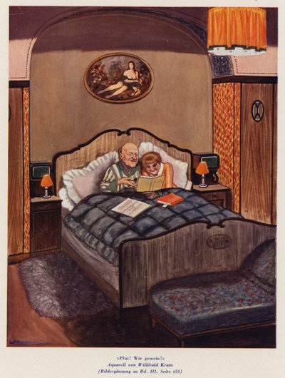 Coppia che guarda libri erotici a letto da Willibald Krain