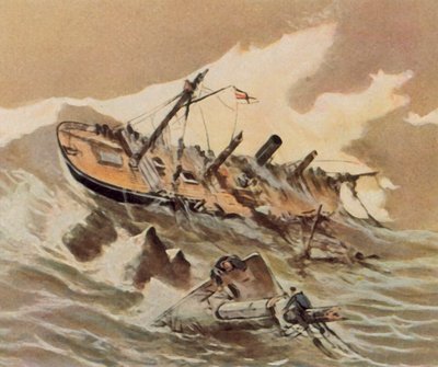 Affondamento della cannoniera "Iltis" (litografia a colori ingrandita) da Willy Stower