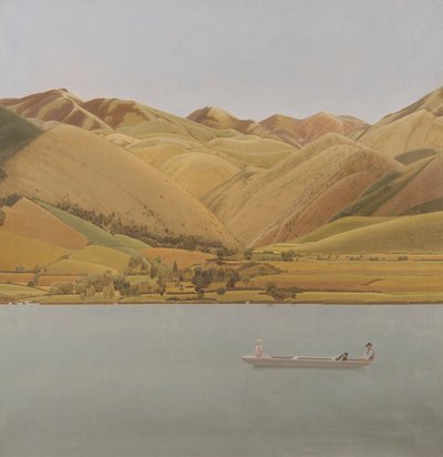 Bordo degli Abruzzi: Barca con tre persone su un lago da Winifred Knights