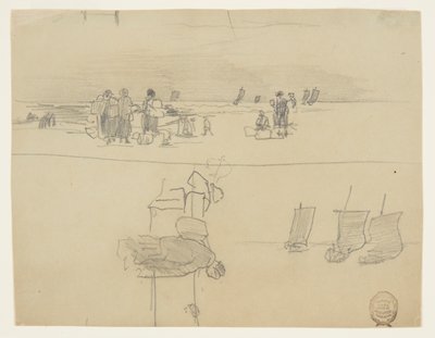 Scena di Spiaggia con Donne che Portano Ceste, Cullercoats, Inghilterra da Winslow Homer