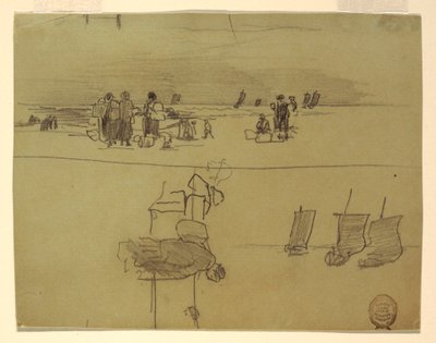 Disegno, Scena di spiaggia con donne che trasportano cesti, Cullercoats, Inghilterra, 1881-82 da Winslow Homer