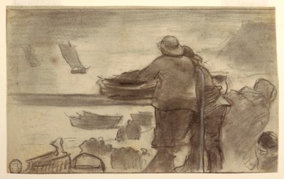 Disegno, Spiaggia con barche e persone, Cullercoats, Inghilterra, 1881-82 da Winslow Homer