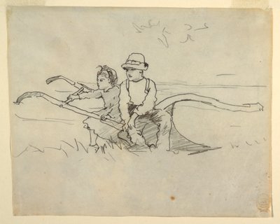 Disegno, ragazzo e ragazza seduti su un aratro, 1879 da Winslow Homer