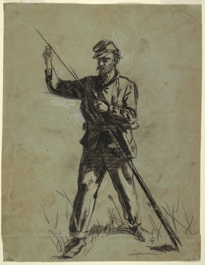Disegno, soldato di cavalleria che carica un fucile, 1863-64 da Winslow Homer