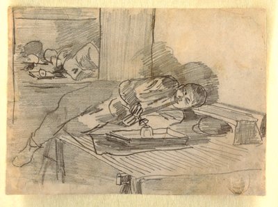 Disegno, uomo cinese che fuma una pipa di oppio, Club House di Baxter Street, New York City, 1874 ca. da Winslow Homer