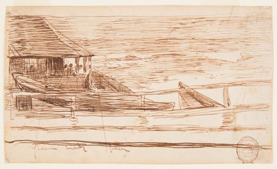Disegno, Casa a ringhiera con galeotti spiaggiati, Cullercoats, Inghilterra, 1881 da Winslow Homer