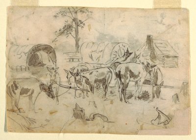 Disegno, muli a riposo legati ai carri, 1862 da Winslow Homer