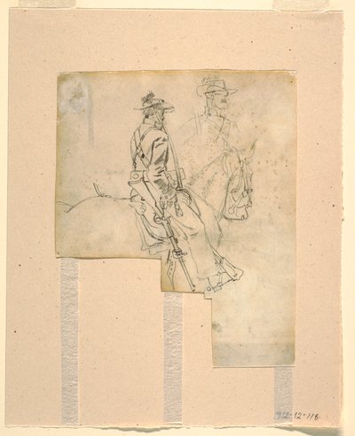 Disegno, vista laterale di un ufficiale a cavallo, 1862 da Winslow Homer