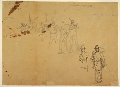 Disegno, schizzi di figure singole di fanteria e firme di esercitazione, 1862 da Winslow Homer