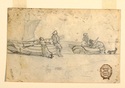 Disegno, Due barche sulla spiaggia con figure, Cullercoats, Inghilterra, 1881-82 da Winslow Homer