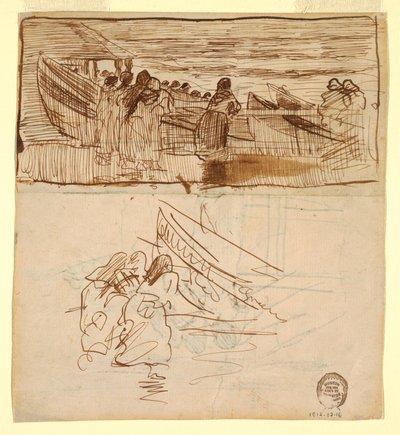 Disegno, Due studi di donne che assistono al varo dei dories, Cullercoats, Inghilterra, 1881 da Winslow Homer