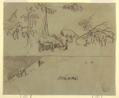 Disegno, Due vedute di pecore al pascolo in un campo, probabilmente 1875-78 da Winslow Homer