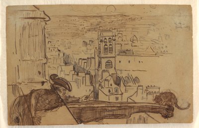 Disegno, Veduta di Parigi con il parapetto della torre della cattedrale di Notre Dame, 1867 da Winslow Homer