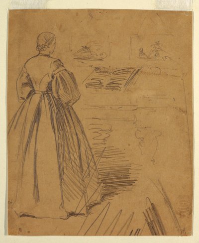 Disegno, Donna in piedi davanti a un pianoforte, 1862 da Winslow Homer