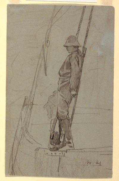 Disegno, Giovane uomo appoggiato al sartiame di una barca a vela, probabilmente 1861-62 da Winslow Homer
