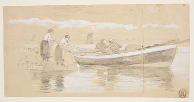 Pescatore e Donne che Ripongono le Reti in una Barca Arenata, Cullercoats, Inghilterra da Winslow Homer