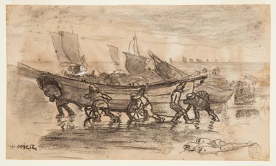 Pescatori che tirano a riva una dory, Cullercoats, Inghilterra da Winslow Homer