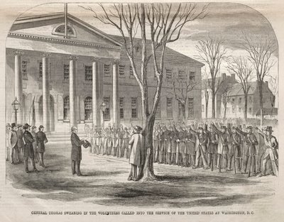 Giuramento del generale Thomas ai volontari chiamati al servizio degli Stati Uniti a Washington. da Winslow Homer