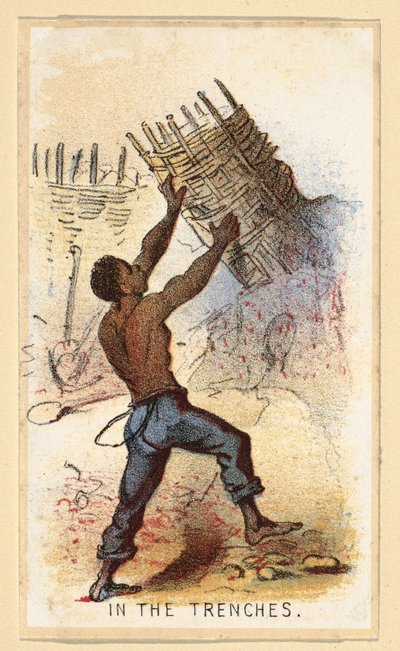 Nelle trincee da una serie di Carte da Collezione chiamata Vita nel Campo, pub. 1864 (litografia a colori) da Winslow Homer