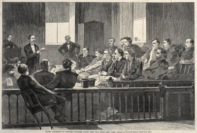 Giurati che ascoltano il consiglio, Corte Suprema, New City Hall, New York, 1869 da Winslow Homer