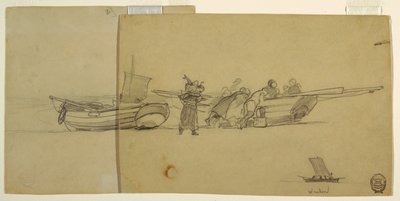 Uomini e donne che scaricano una dory da pesca, Cullercoats, Inghilterra da Winslow Homer