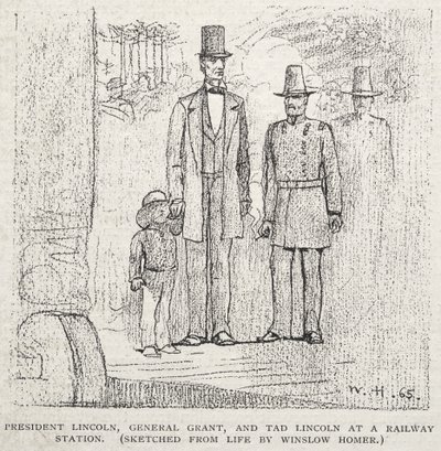 Il presidente Lincoln, il generale Grant e Tad Lincoln in una stazione ferroviaria da Winslow Homer