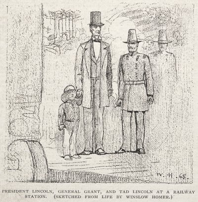 Il presidente Lincoln, il generale Grant e Tad Lincoln alla stazione ferroviaria, 1887 da Winslow Homer