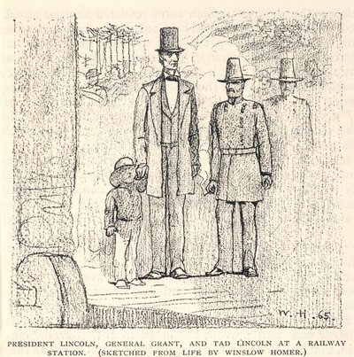 Il presidente Lincoln, il generale Grant e Tad Lincoln alla stazione ferroviaria, da The Century Magazine, novembre 1887 da Winslow Homer