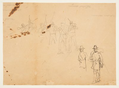 Schizzi di figure di fanteria singole e firme di pratica da Winslow Homer