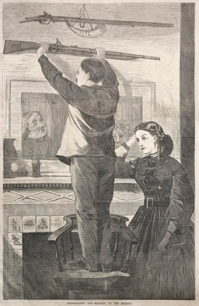 Giorno del Ringraziamento - Appendere il moschetto, 1865 da Winslow Homer