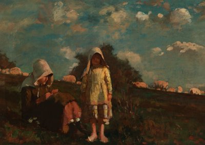 Due ragazze con cappelli da sole in un campo da Winslow Homer