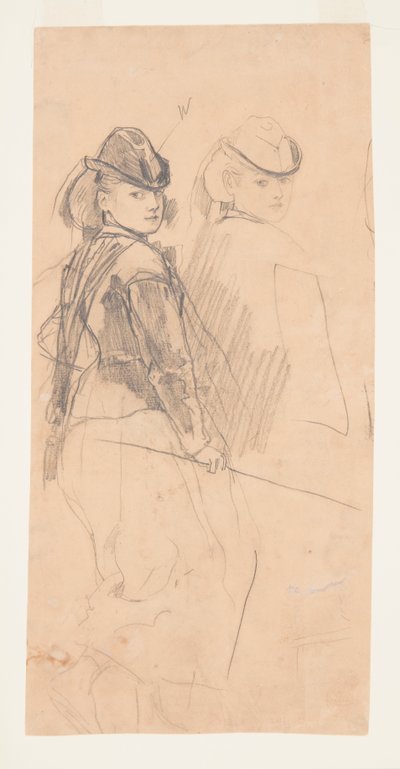 Due studi di una giovane ragazza che guarda oltre la spalla da Winslow Homer