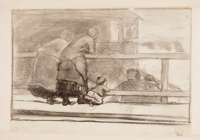 Due donne e un bambino a una ringhiera, con vista sulla spiaggia di Tynemouth da Winslow Homer
