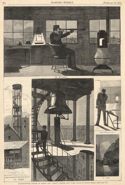 Torre di guardia, angolo tra Spring e Varick Streets, New York, da Harper da Winslow Homer