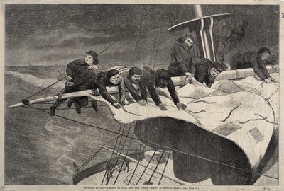 Inverno in mare - Riduzione delle vele al largo della costa, 1869 da Winslow Homer