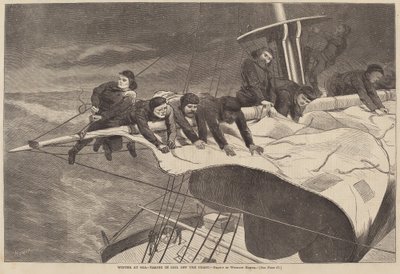 Inverno in mare - Ridurre le vele al largo della costa, pubblicato 1869 da Winslow Homer
