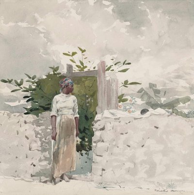 Donna in piedi davanti a un cancello, Bahamas da Winslow Homer