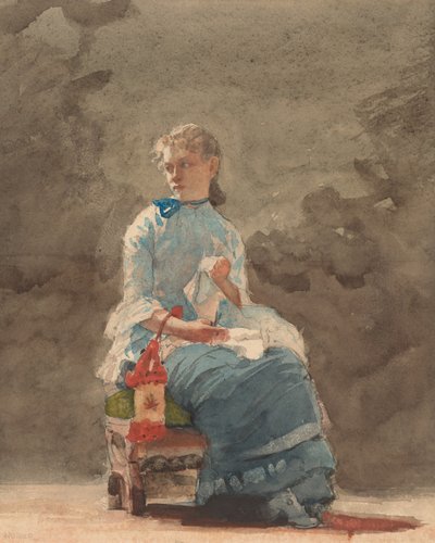 Giovane donna che cuce da Winslow Homer