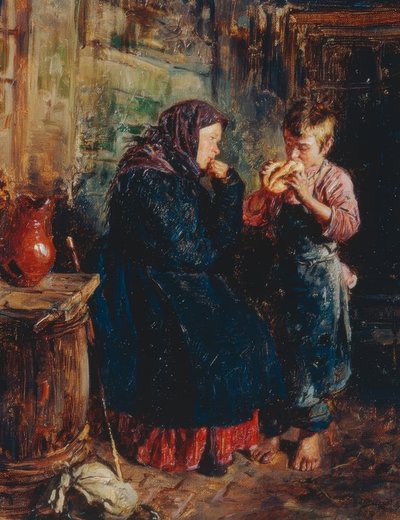 Vecchia donna e ragazzo con pane da Wladimir Jegorowitsch Makowski