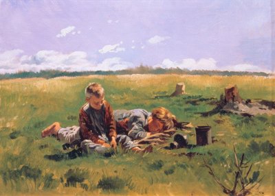 Ragazzi su un prato da Wladimir Jegorowitsch Makowski