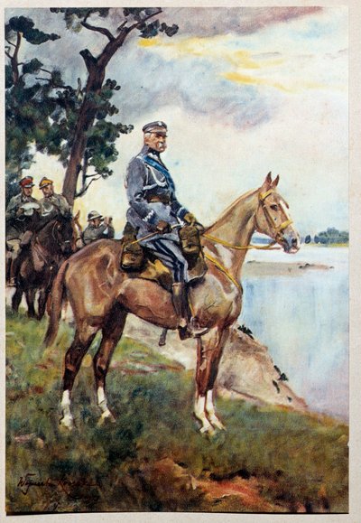 Ritratto equestre del Maresciallo Józef Piłsudski sul suo cavallo preferito Kasztanka. Dipinto di Wojciech Kossak da Wojciech Kossak