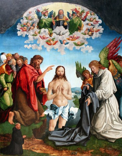 Il Battesimo di Cristo con ritratto di donatore di un monaco cistercense inginocchiato da Wolf Traut