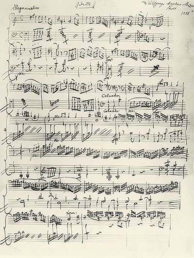 Inizio della Sonata per pianoforte in La minore, KV310. Autografo da Wolfgang Amadeus Mozart