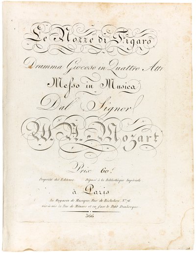 Copertina della partitura Le nozze di Figaro dramma giocoso in quattro atti da Wolfgang Amadeus Mozart