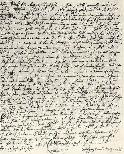 Lettera autografa di Mozart da Wolfgang Amadeus Mozart