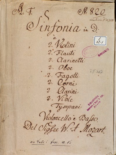 Prima pagina dello spartito per Sinfonia n. 4 in re, di Mozart da Wolfgang Amadeus Mozart