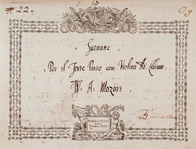 Frontespizio della sonata per fortepiano e violino di Mozart da Wolfgang Amadeus Mozart