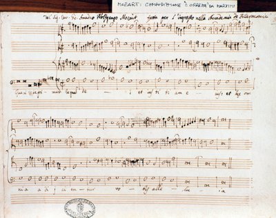 Pagina di spartito di Querite primum regnum Dei di Mozart per ottenere il titolo di Accademico filarmonico (1770) da Wolfgang Amadeus Mozart